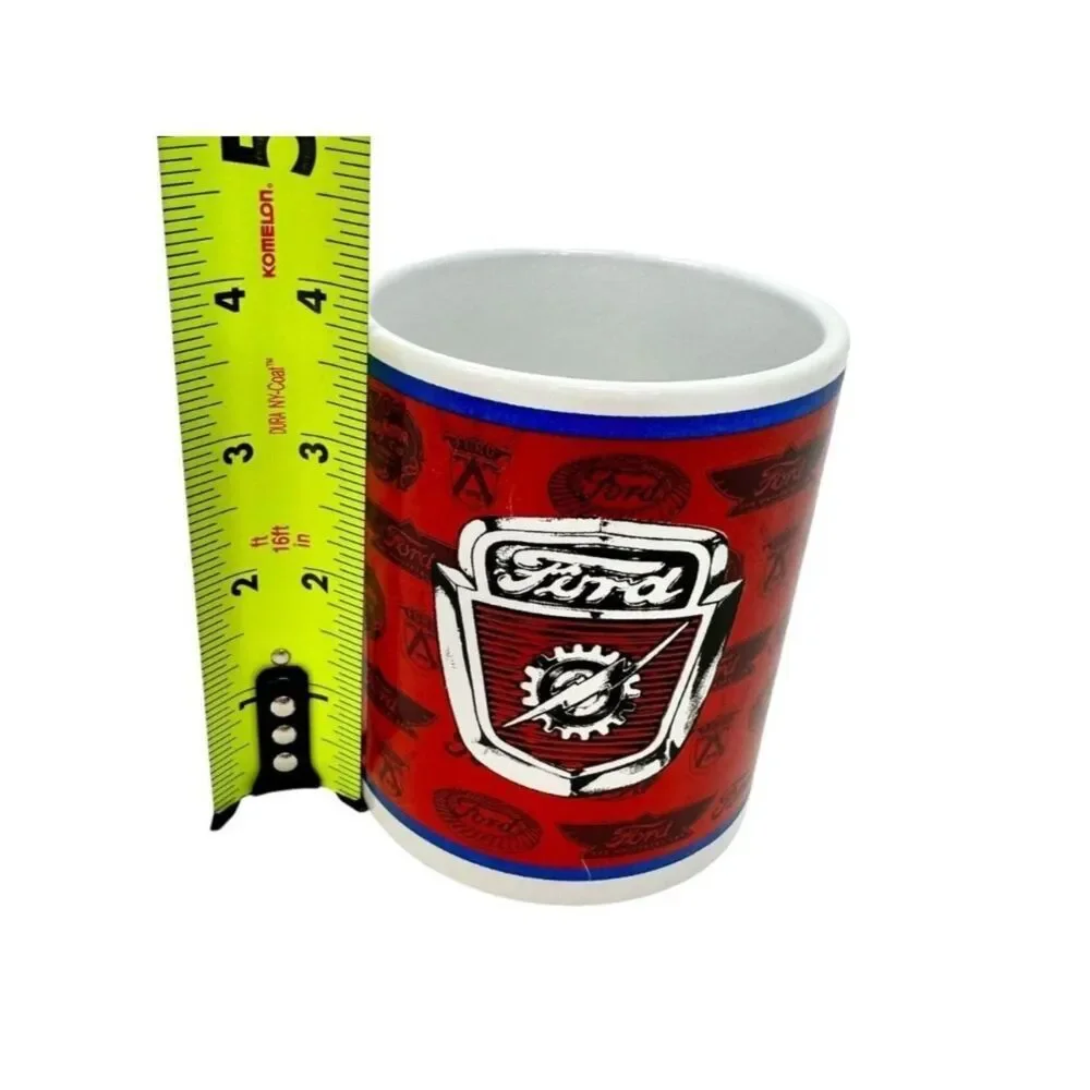 VTG, 60s 70s Ford Motor Company Coffee Mug Lightning Bolt Crest Red